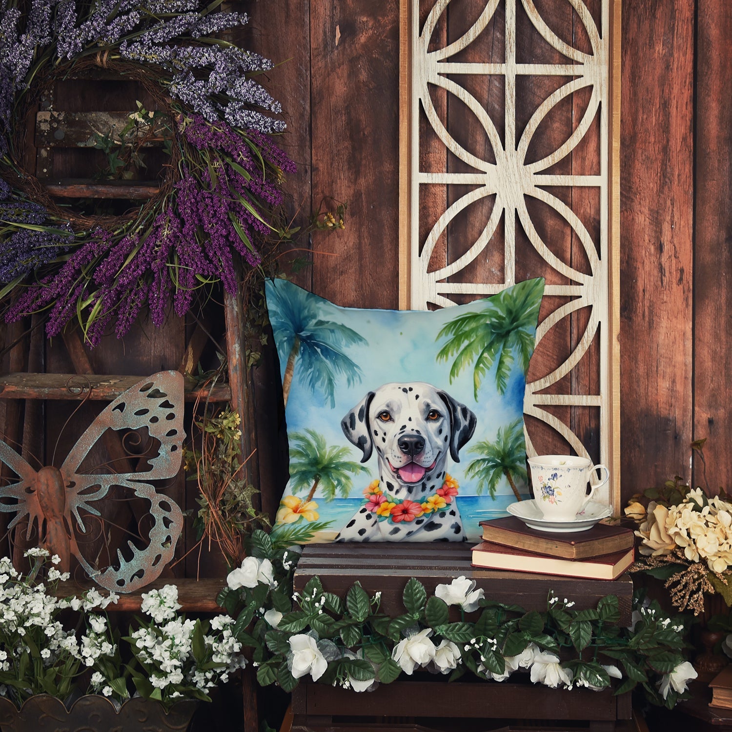 Dalmatian Luau Decorative Throw Pillow 18x18 Indoor Outdoor Accent Cushion, Fabric Cover with Insert for Sofa, Bed, Porch & Living Room