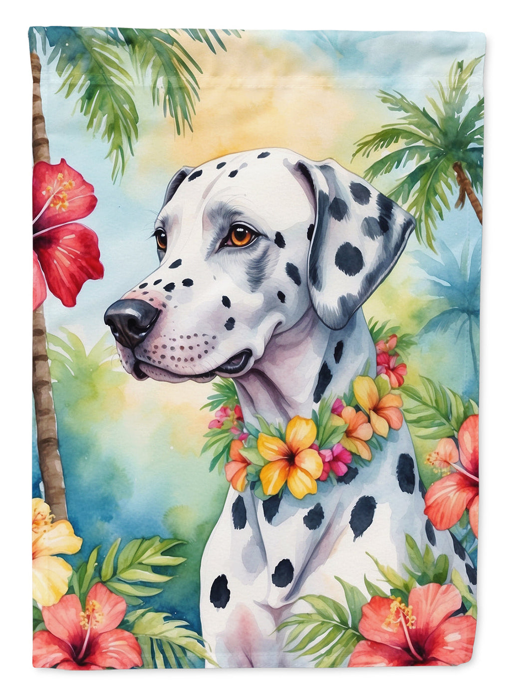 Dalmatian Luau House Flag 28x40 Porch Sleeve Pole Decorative Outside Yard Banner Artwork Wall Hanging, Polyester