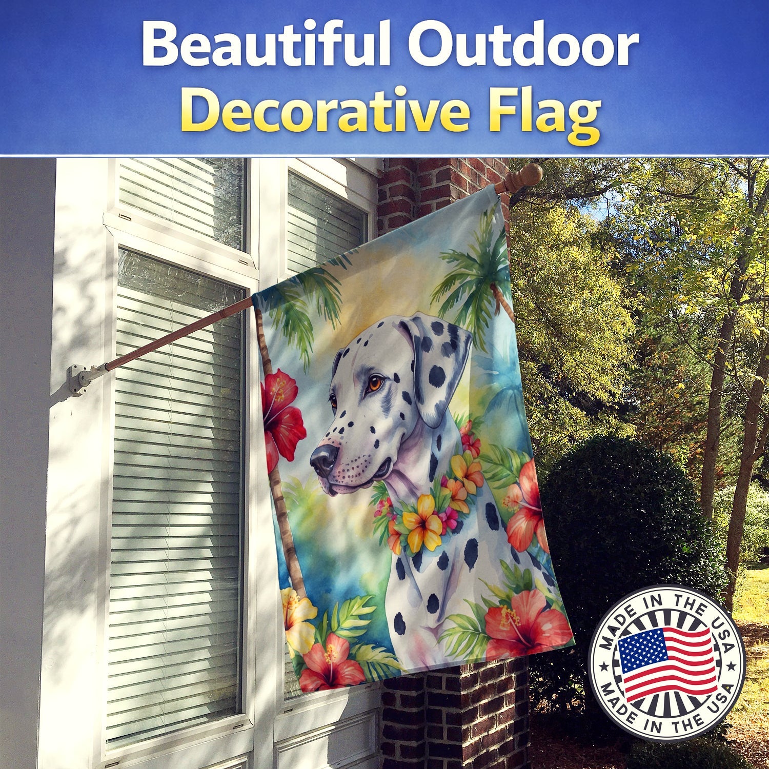 Dalmatian Luau House Flag 28x40 Porch Sleeve Pole Decorative Outside Yard Banner Artwork Wall Hanging, Polyester