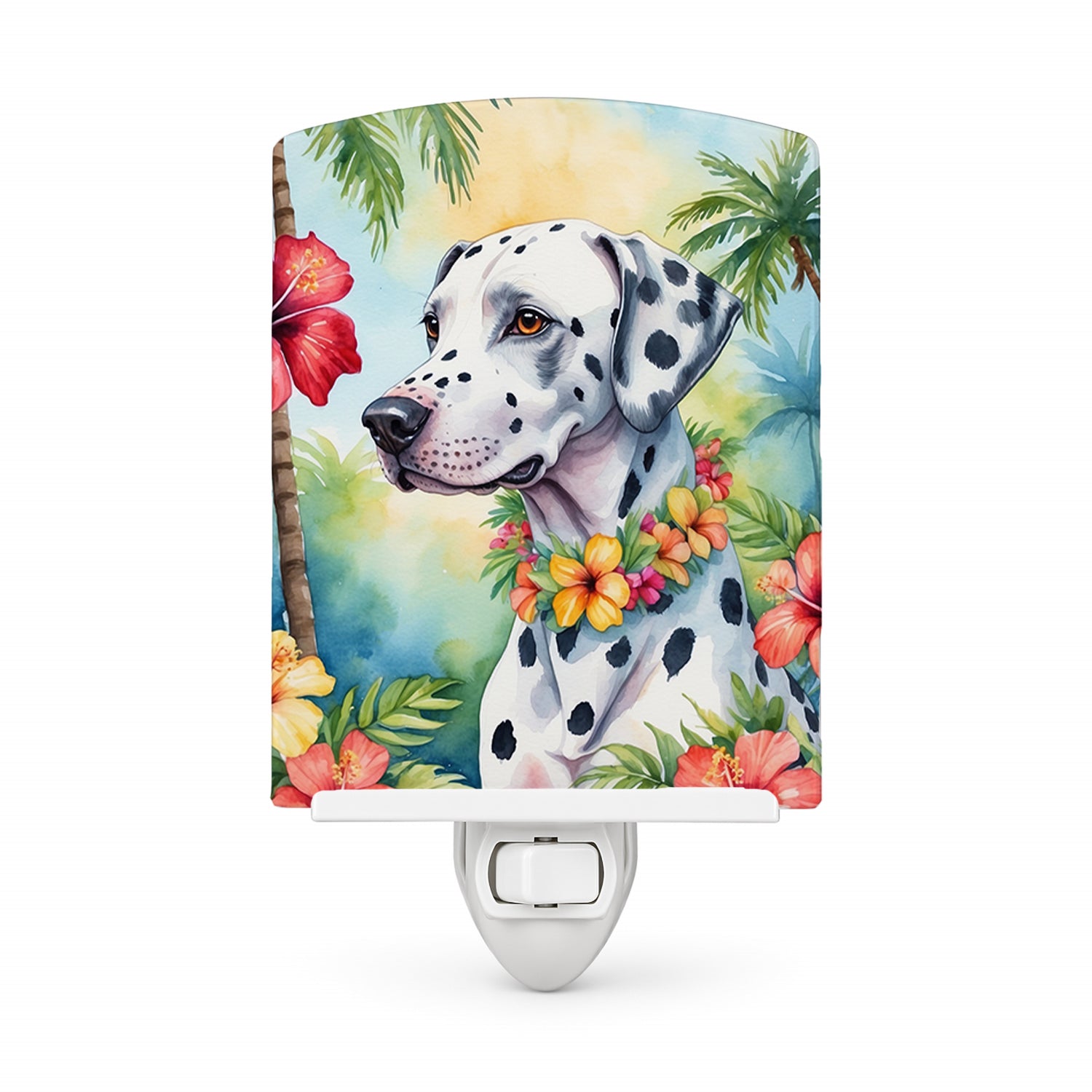 Dalmatian Luau Ceramic Night Light Compact, UL-Certified, Ideal for Bedroom, Bathroom, Nursery, Hallway, Kitchen, 6x4x3, Multicolor
