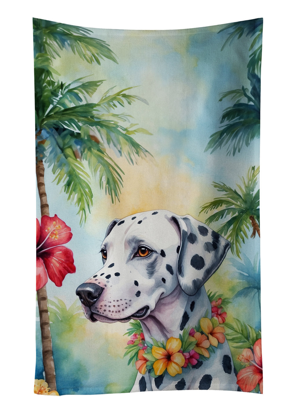 Dalmatian Luau Kitchen Towel Velour Plush Front and Cotton Loop Back Machine Washable