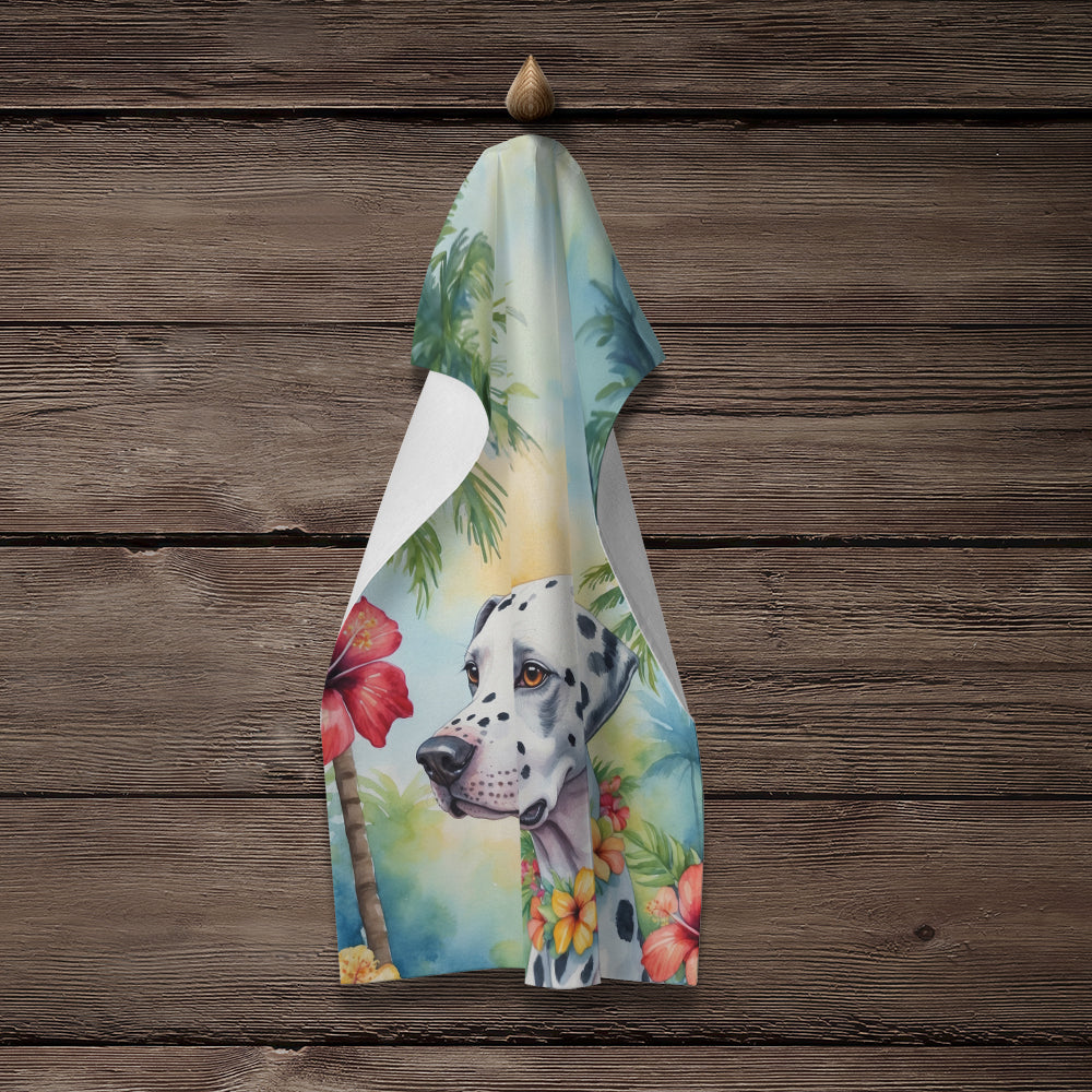 Dalmatian Luau Kitchen Towel Velour Plush Front and Cotton Loop Back Machine Washable