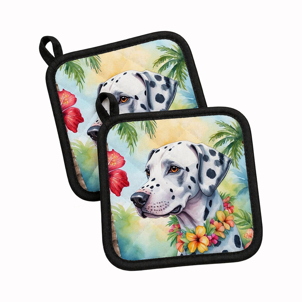 Dalmatian Luau Pot Holder Set of 2 Heat Resistant Quilted Hot Pads 7.5 x 7.5 Inch, Insulated Kitchen Trivets for Cooking & Baking