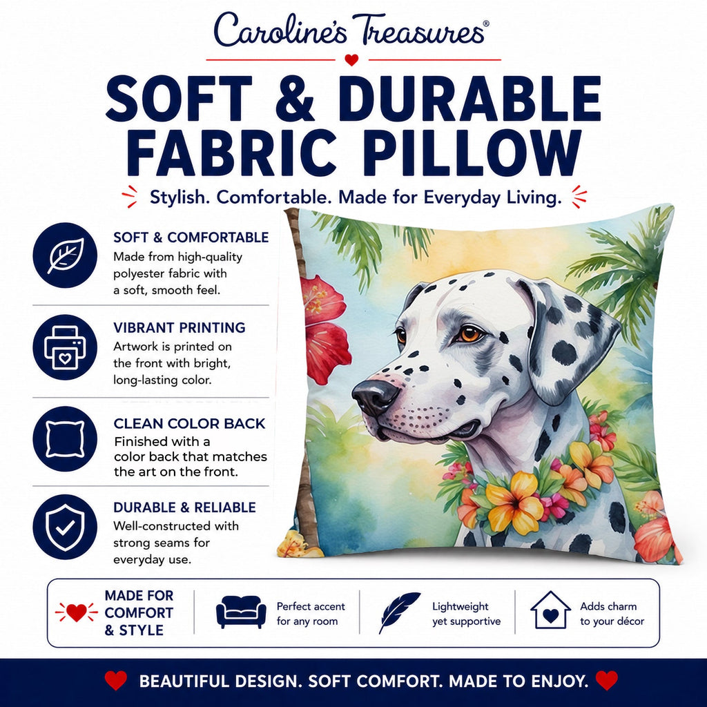 Dalmatian Luau Decorative Throw Pillow 14x14 Indoor Outdoor Accent Cushion, Fabric Cover with Insert for Sofa, Bed, Porch & Living Room