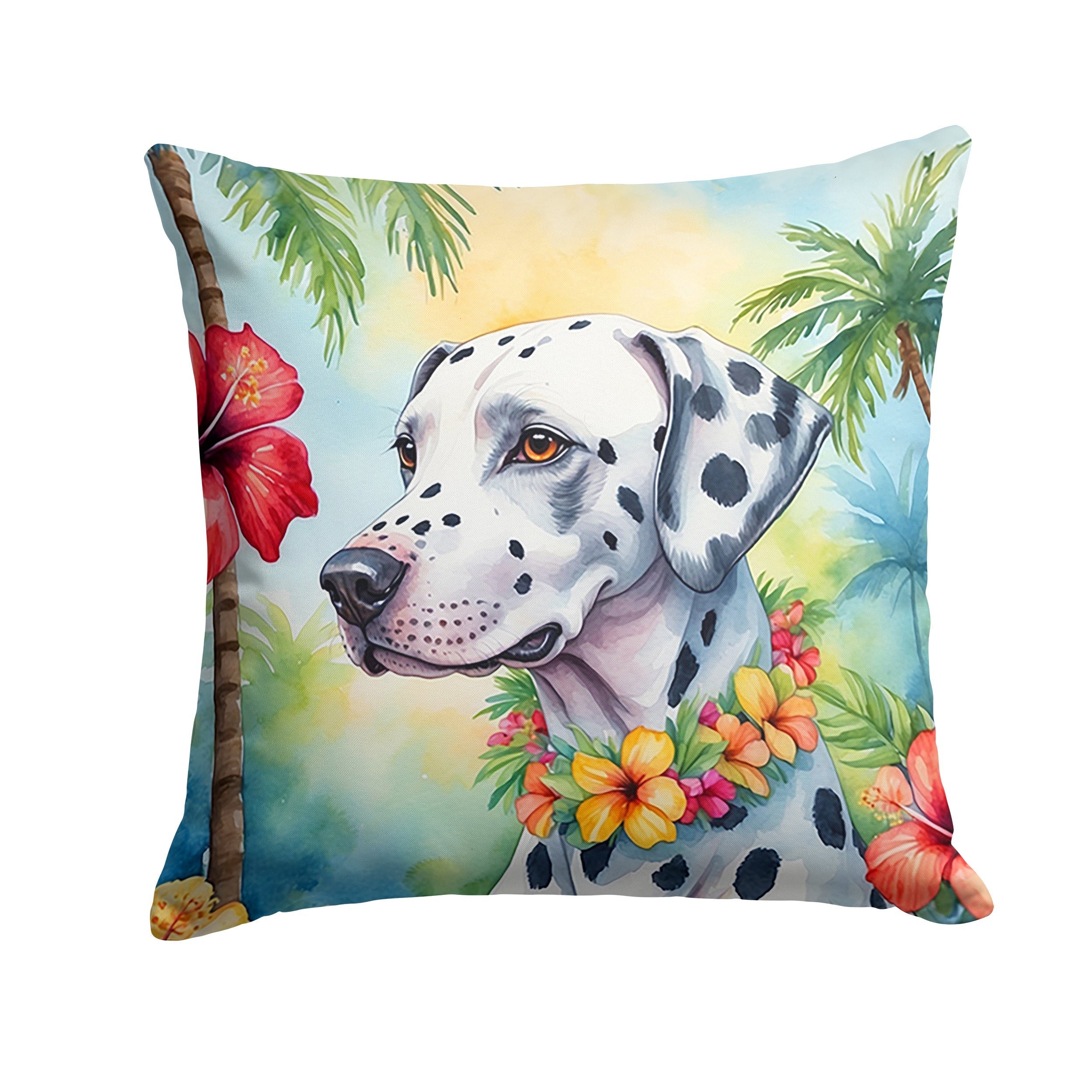 Dalmatian Luau Decorative Throw Pillow 18x18 Indoor Outdoor Accent Cushion, Fabric Cover with Insert for Sofa, Bed, Porch & Living Room