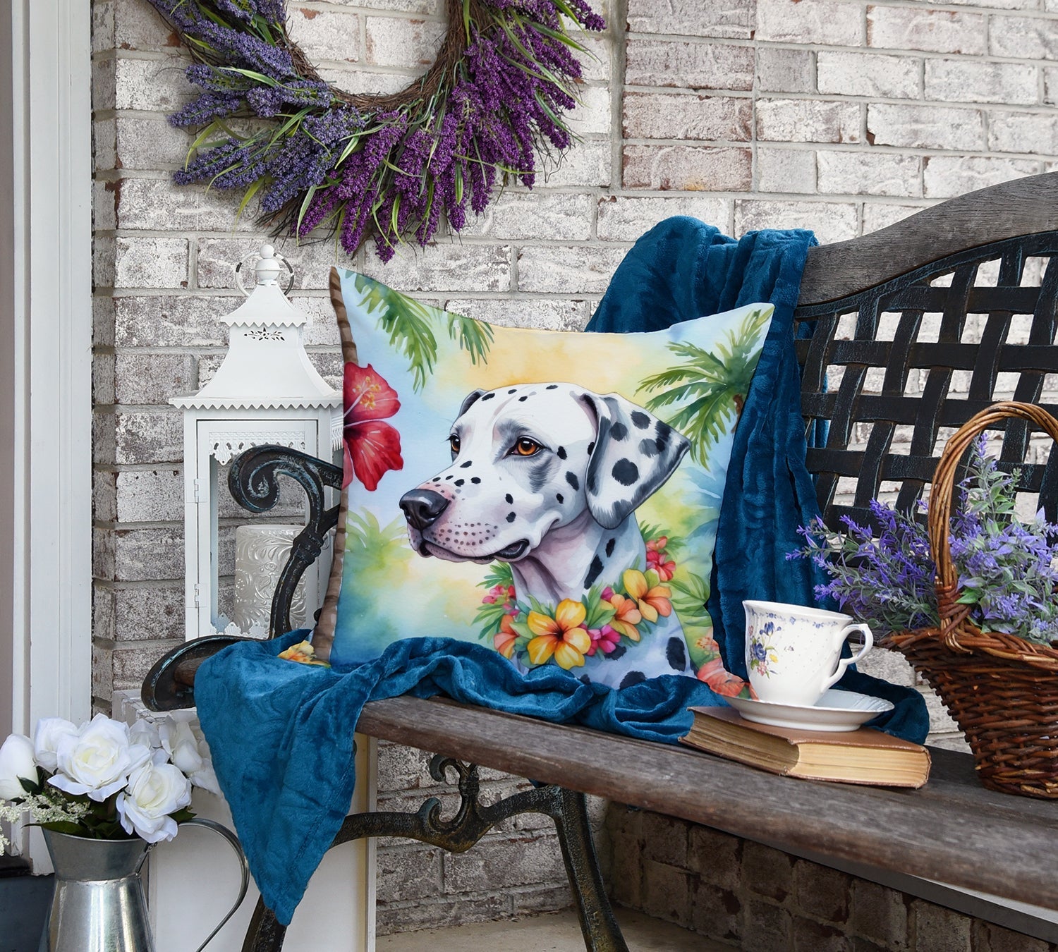 Dalmatian Luau Decorative Throw Pillow 18x18 Indoor Outdoor Accent Cushion, Fabric Cover with Insert for Sofa, Bed, Porch & Living Room