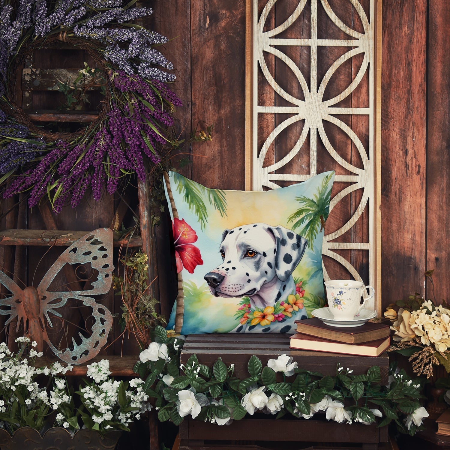 Dalmatian Luau Decorative Throw Pillow 18x18 Indoor Outdoor Accent Cushion, Fabric Cover with Insert for Sofa, Bed, Porch & Living Room