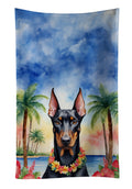 Doberman Pinscher Luau Kitchen Towel Velour Plush Front and Cotton Loop Back Machine Washable