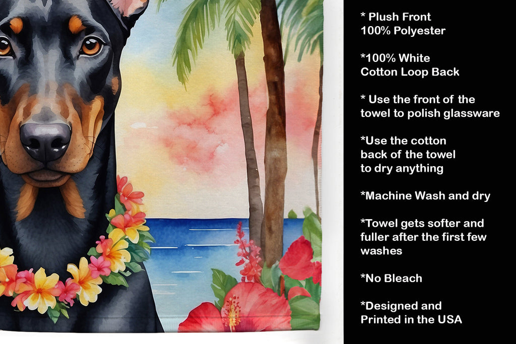 Doberman Pinscher Luau Kitchen Towel Velour Plush Front and Cotton Loop Back Machine Washable