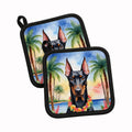 Doberman Pinscher Luau Pot Holder Set of 2 Heat Resistant Quilted Hot Pads 7.5 x 7.5 Inch, Insulated Kitchen Trivets for Cooking & Baking