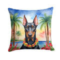 Doberman Pinscher Luau Decorative Throw Pillow 14x14 Indoor Outdoor Accent Cushion, Fabric Cover with Insert for Sofa, Bed, Porch & Living Room