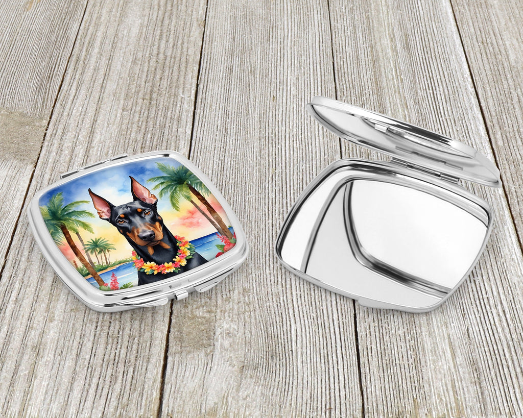 Doberman Pinscher Luau Compact Mirror Decorative Travel Makeup Mirror for Women Girls Gifts Pocket Makeup Mirror Folding Handheld