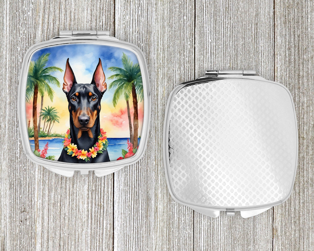 Doberman Pinscher Luau Compact Mirror Decorative Travel Makeup Mirror for Women Girls Gifts Pocket Makeup Mirror Folding Handheld