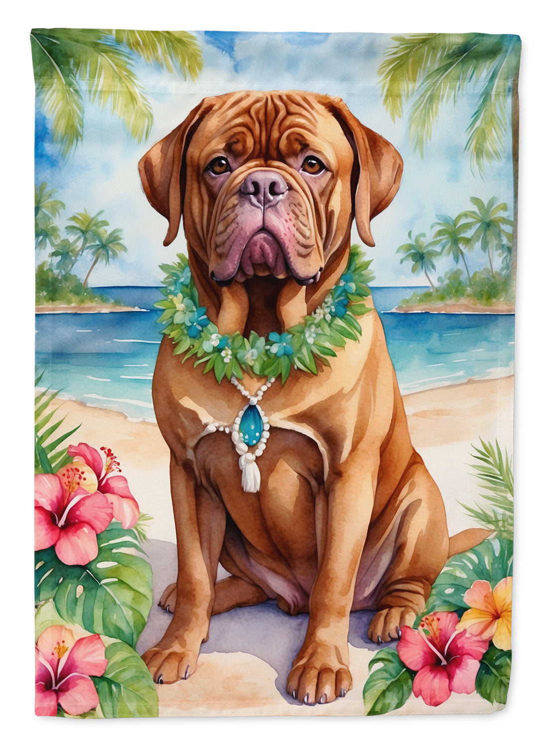 Dogue de Bordeaux Luau House Flag 28x40 Porch Sleeve Pole Decorative Outside Yard Banner Artwork Wall Hanging, Polyester