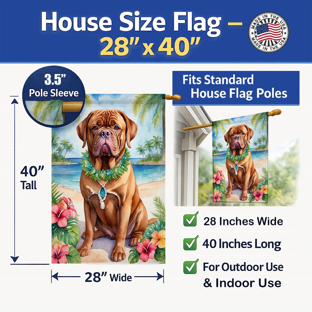 Dogue de Bordeaux Luau House Flag 28x40 Porch Sleeve Pole Decorative Outside Yard Banner Artwork Wall Hanging, Polyester