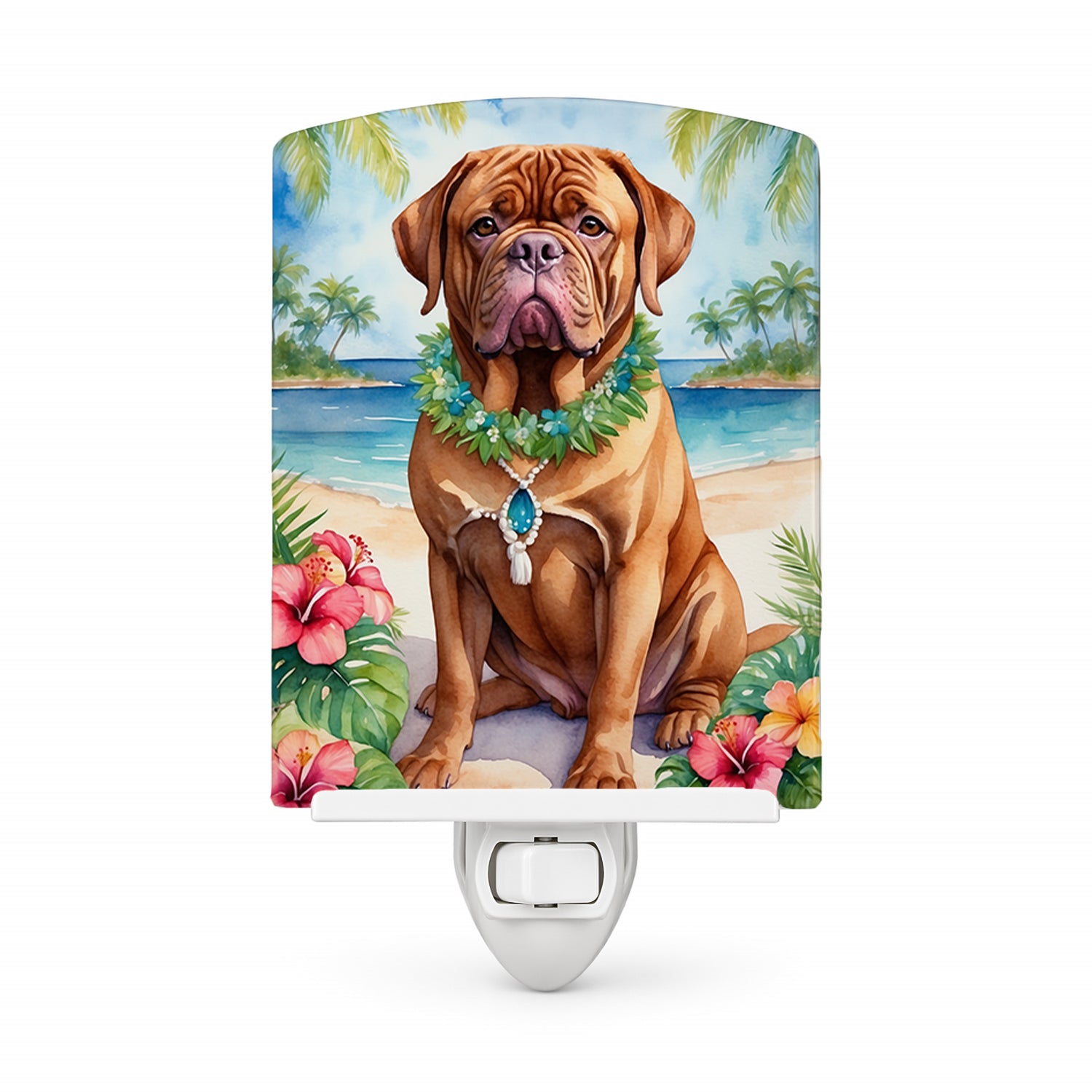 Dogue de Bordeaux Luau Ceramic Night Light Compact, UL-Certified, Ideal for Bedroom, Bathroom, Nursery, Hallway, Kitchen, 6x4x3, Multicolor