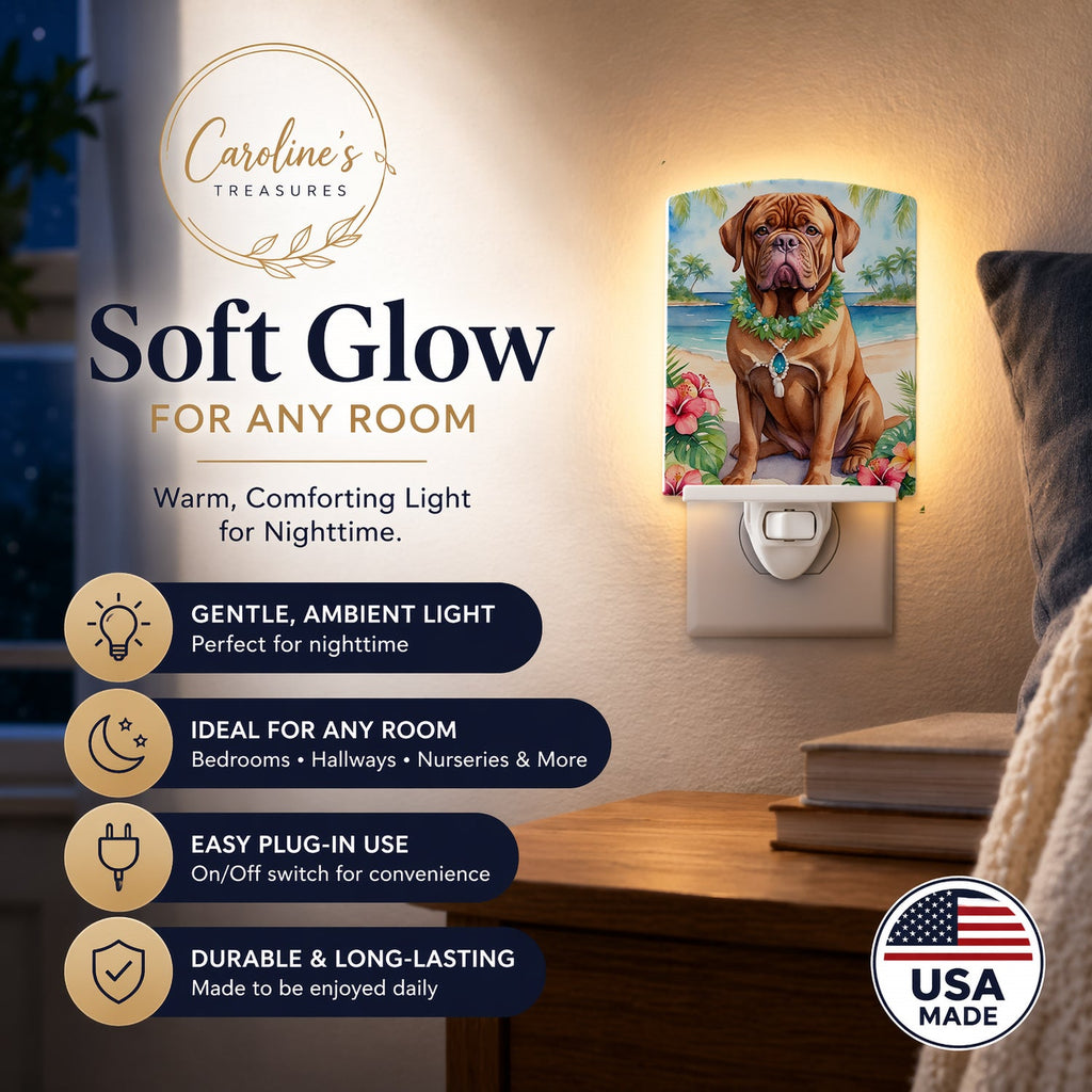 Dogue de Bordeaux Luau Ceramic Night Light Compact, UL-Certified, Ideal for Bedroom, Bathroom, Nursery, Hallway, Kitchen, 6x4x3, Multicolor