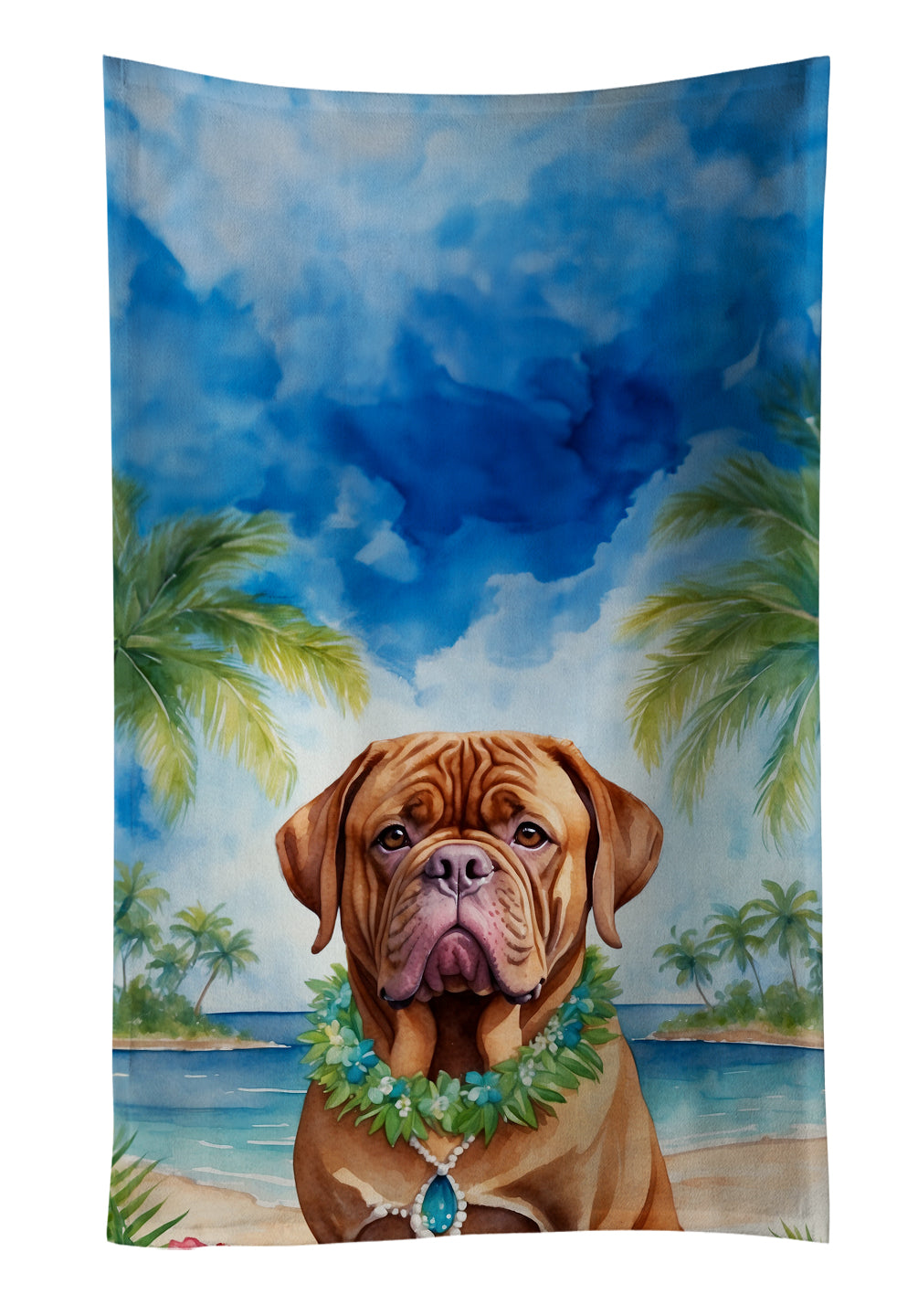 Dogue de Bordeaux Luau Kitchen Towel Velour Plush Front and Cotton Loop Back Machine Washable