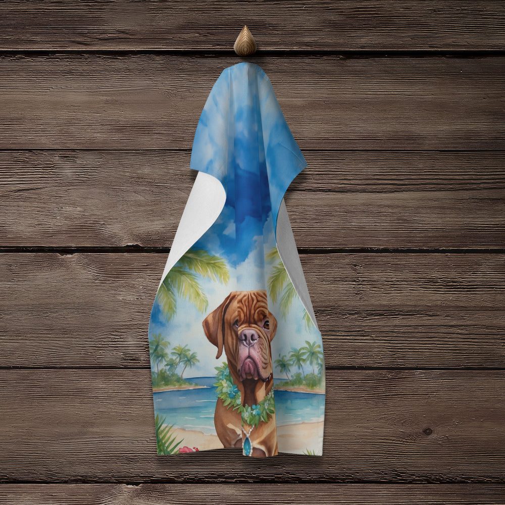 Dogue de Bordeaux Luau Kitchen Towel Velour Plush Front and Cotton Loop Back Machine Washable