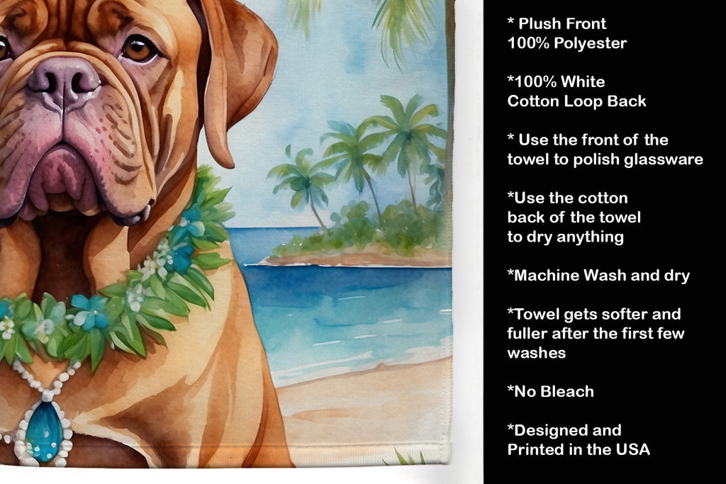Dogue de Bordeaux Luau Kitchen Towel Velour Plush Front and Cotton Loop Back Machine Washable