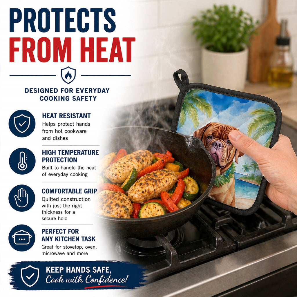 Dogue de Bordeaux Luau Pot Holder Set of 2 Heat Resistant Quilted Hot Pads 7.5 x 7.5 Inch, Insulated Kitchen Trivets for Cooking & Baking