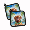 Dogue de Bordeaux Luau Pot Holder Set of 2 Heat Resistant Quilted Hot Pads 7.5 x 7.5 Inch, Insulated Kitchen Trivets for Cooking & Baking