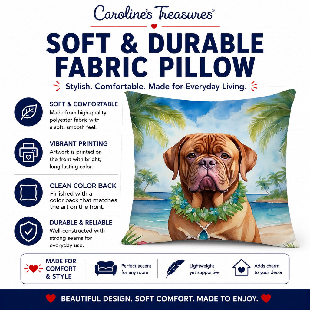 Dogue de Bordeaux Luau Decorative Throw Pillow 14x14 Indoor Outdoor Accent Cushion, Fabric Cover with Insert for Sofa, Bed, Porch & Living Room
