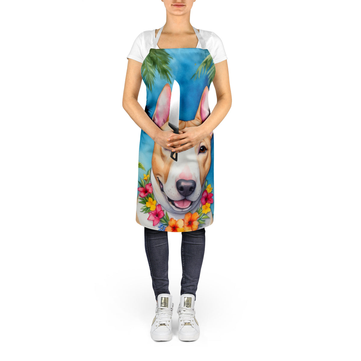 English Bull Terrier Luau Apron Cooking Kitchen Server Baking Crafts Gardening for Adult Women Men, Unisex, Large, Multicolor