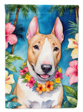 English Bull Terrier Luau House Flag 28x40 Porch Sleeve Pole Decorative Outside Yard Banner Artwork Wall Hanging, Polyester