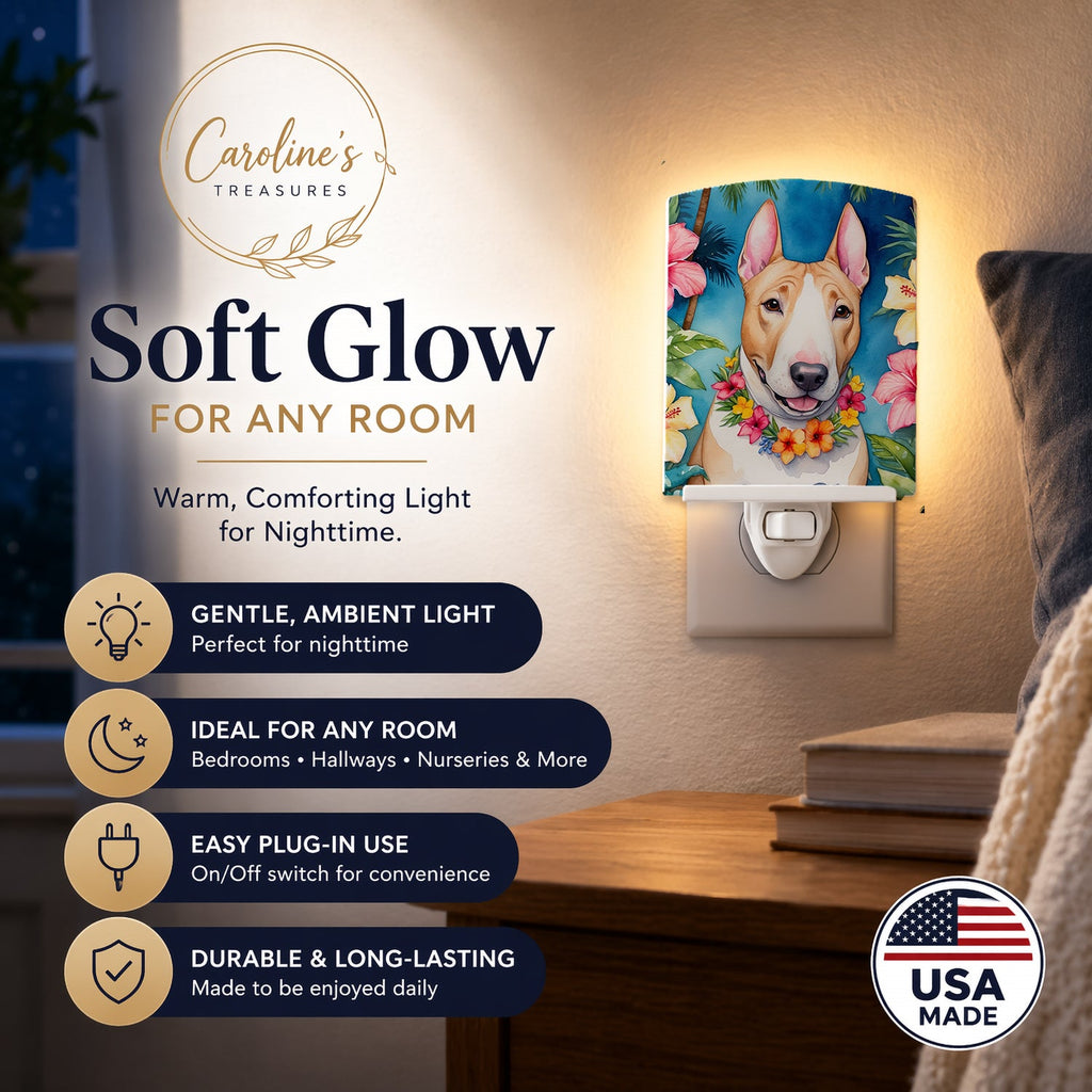 English Bull Terrier Luau Ceramic Night Light Compact, UL-Certified, Ideal for Bedroom, Bathroom, Nursery, Hallway, Kitchen, 6x4x3, Multicolor