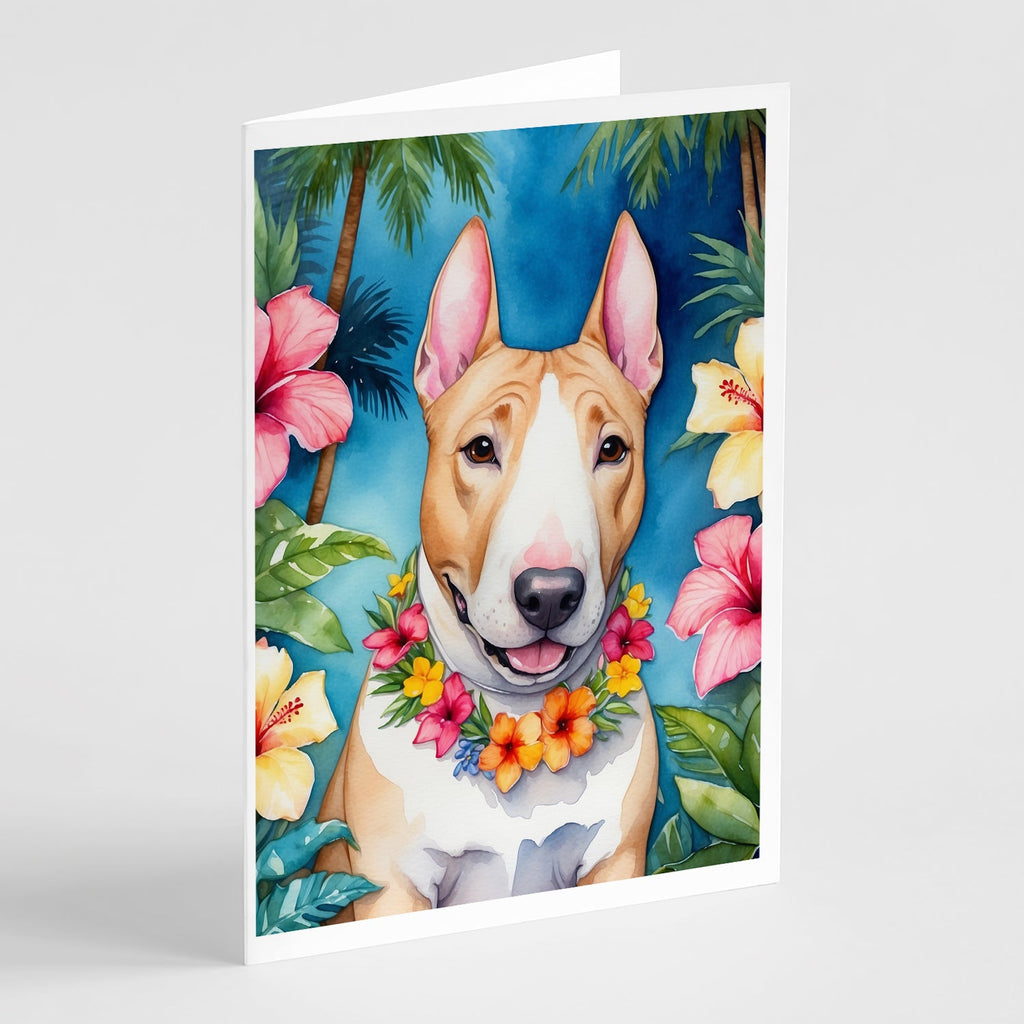English Bull Terrier Luau Greeting Cards Pack of 8 Blank Cards with Envelopes Whimsical A7 Size 5x7