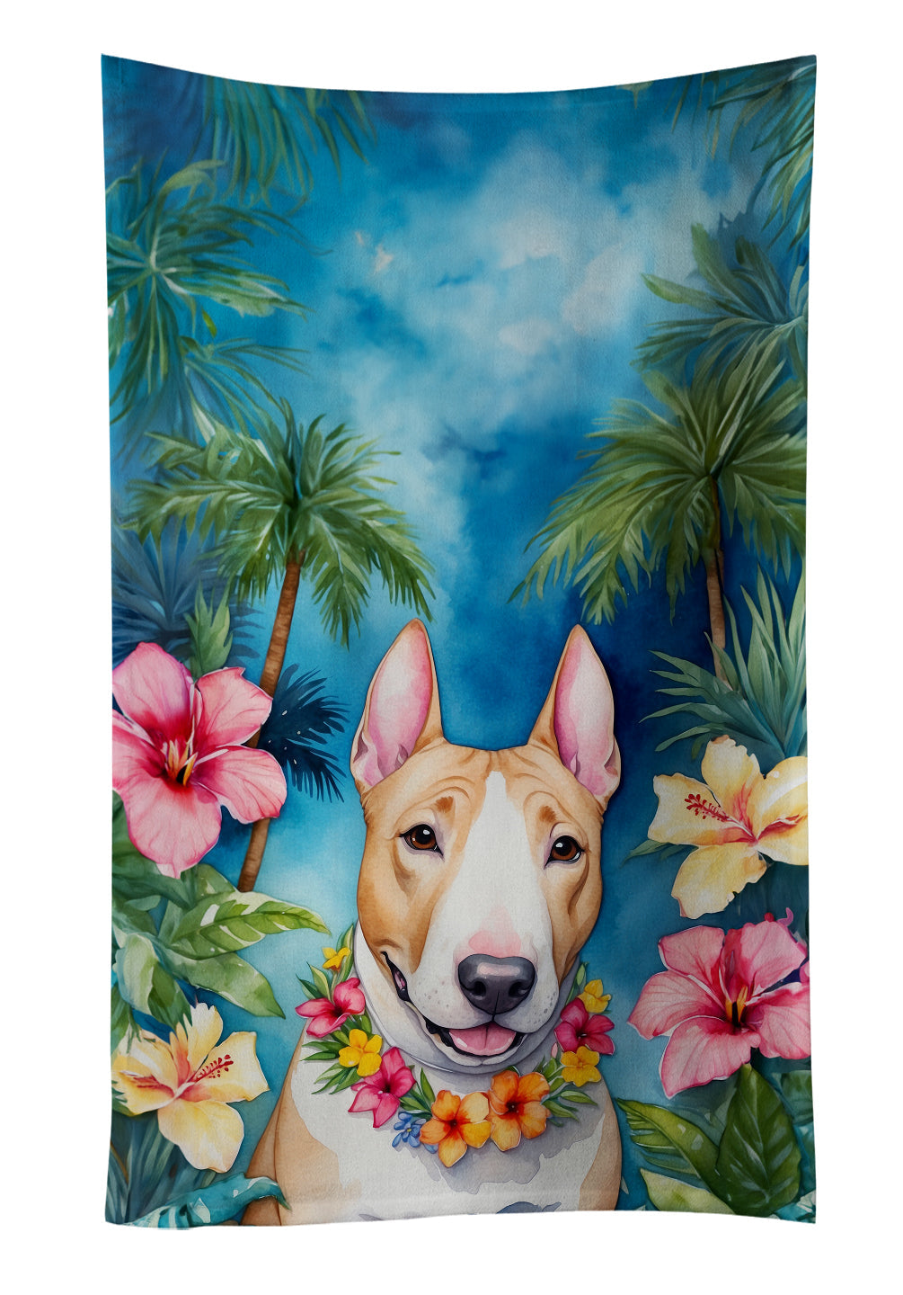 English Bull Terrier Luau Kitchen Towel Velour Plush Front and Cotton Loop Back Machine Washable