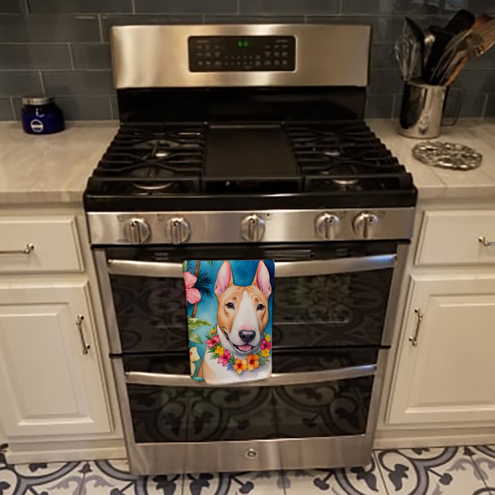 English Bull Terrier Luau Kitchen Towel Velour Plush Front and Cotton Loop Back Machine Washable
