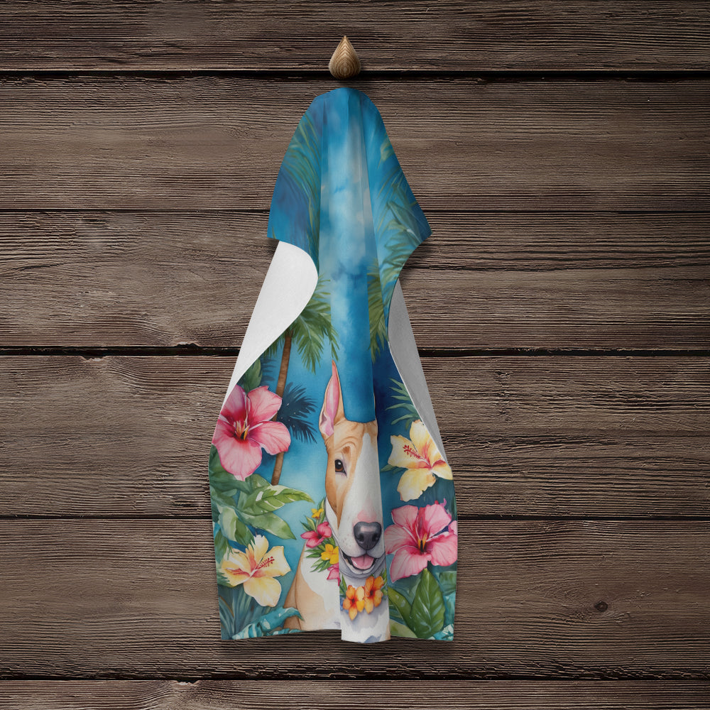 English Bull Terrier Luau Kitchen Towel Velour Plush Front and Cotton Loop Back Machine Washable
