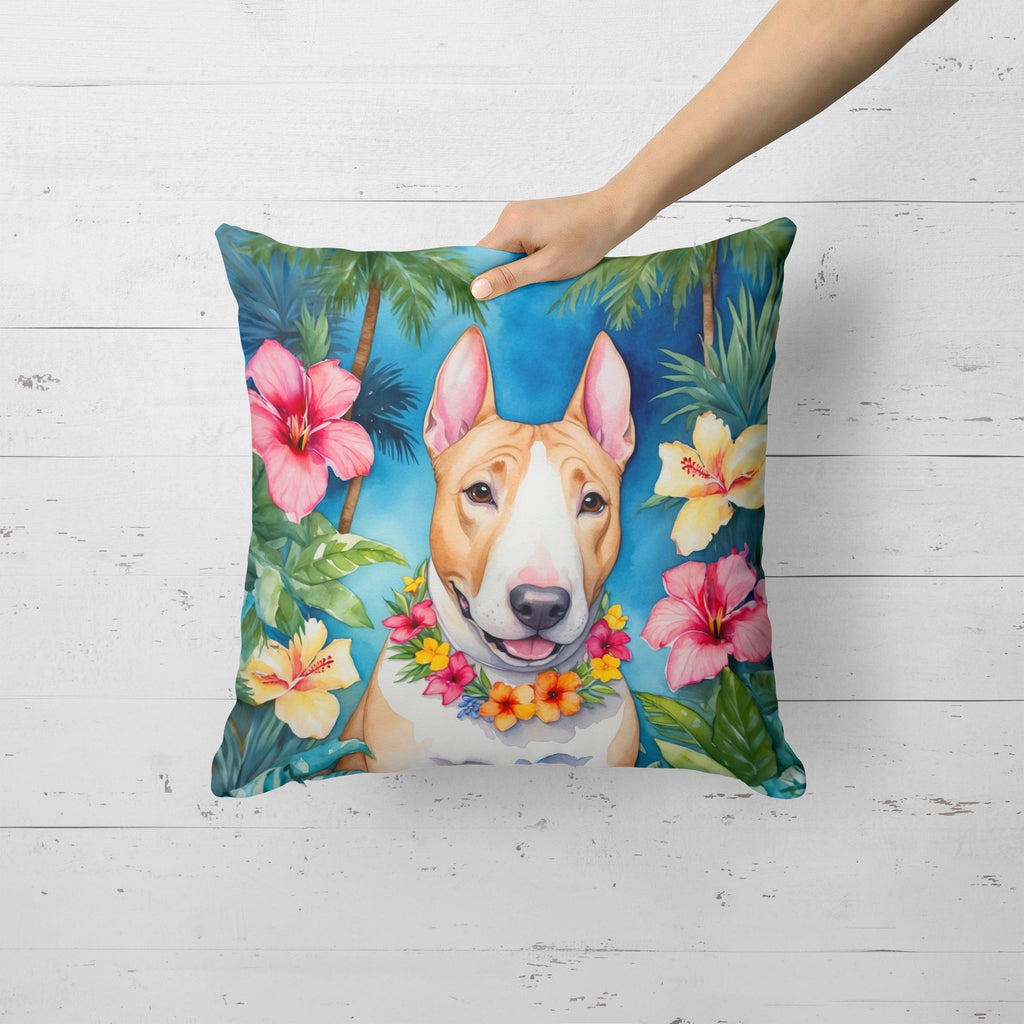 English Bull Terrier Luau Decorative Throw Pillow 18x18 Indoor Outdoor Accent Cushion, Fabric Cover with Insert for Sofa, Bed, Porch & Living Room