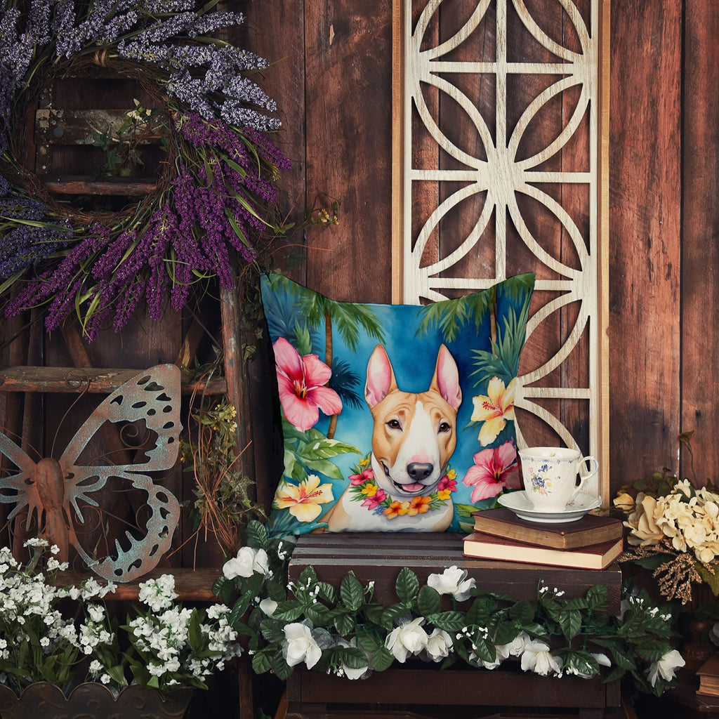 English Bull Terrier Luau Decorative Throw Pillow 18x18 Indoor Outdoor Accent Cushion, Fabric Cover with Insert for Sofa, Bed, Porch & Living Room