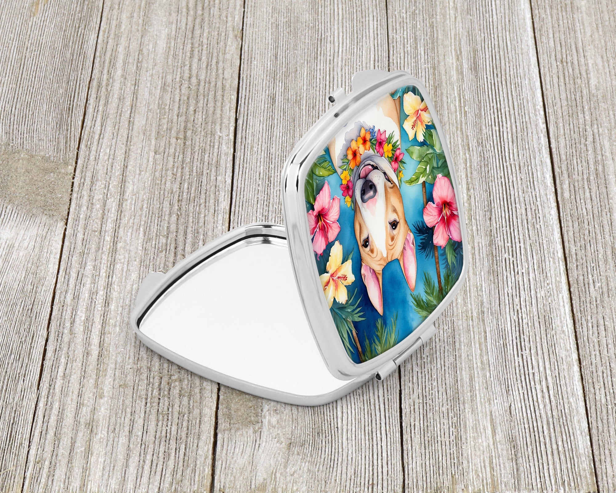 English Bull Terrier Luau Compact Mirror Decorative Travel Makeup Mirror for Women Girls Gifts Pocket Makeup Mirror Folding Handheld