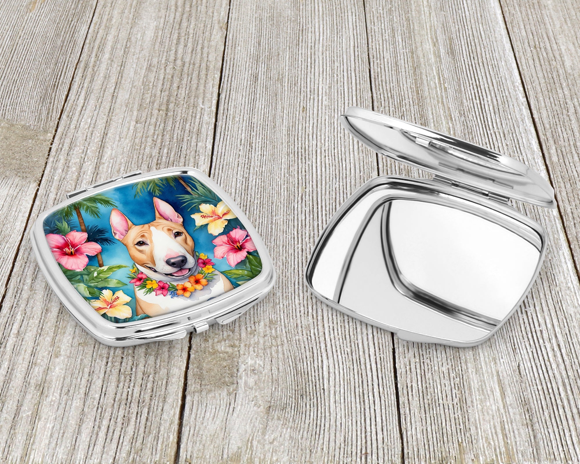 English Bull Terrier Luau Compact Mirror Decorative Travel Makeup Mirror for Women Girls Gifts Pocket Makeup Mirror Folding Handheld