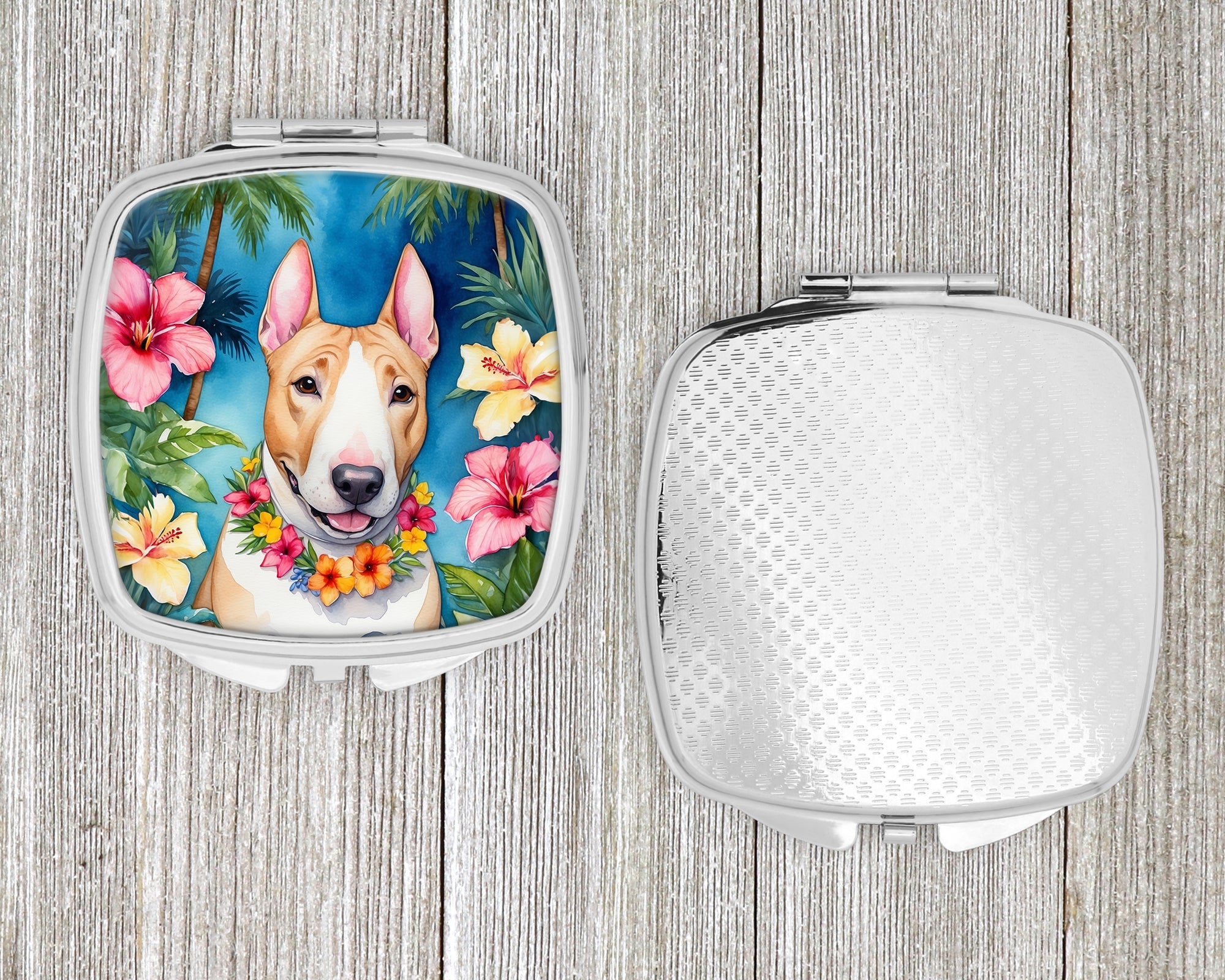 English Bull Terrier Luau Compact Mirror Decorative Travel Makeup Mirror for Women Girls Gifts Pocket Makeup Mirror Folding Handheld