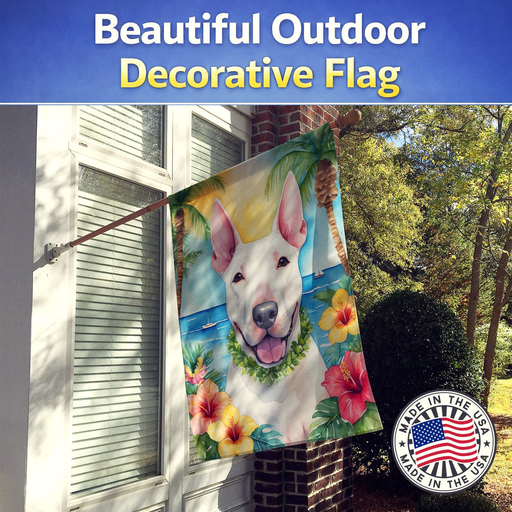 English Bull Terrier Luau House Flag 28x40 Porch Sleeve Pole Decorative Outside Yard Banner Artwork Wall Hanging, Polyester