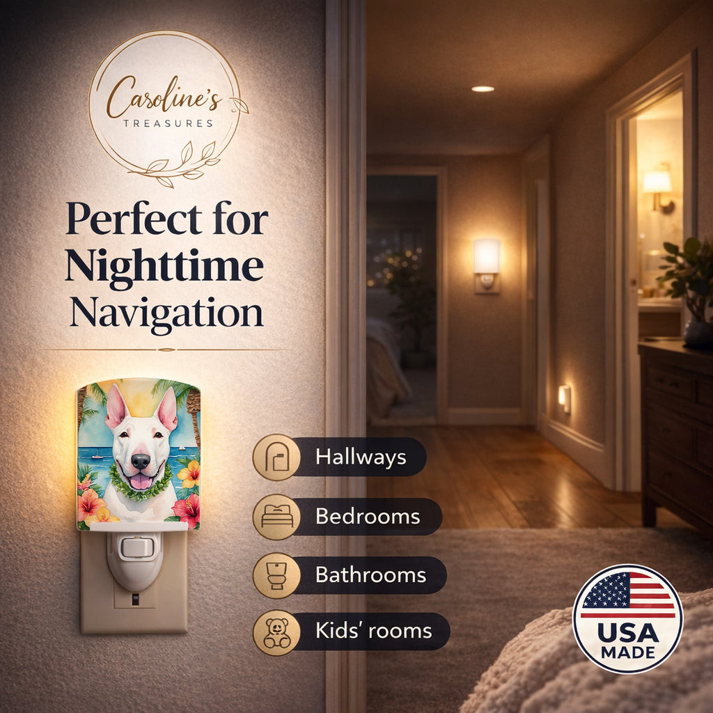English Bull Terrier Luau Ceramic Night Light Compact, UL-Certified, Ideal for Bedroom, Bathroom, Nursery, Hallway, Kitchen, 6x4x3, Multicolor