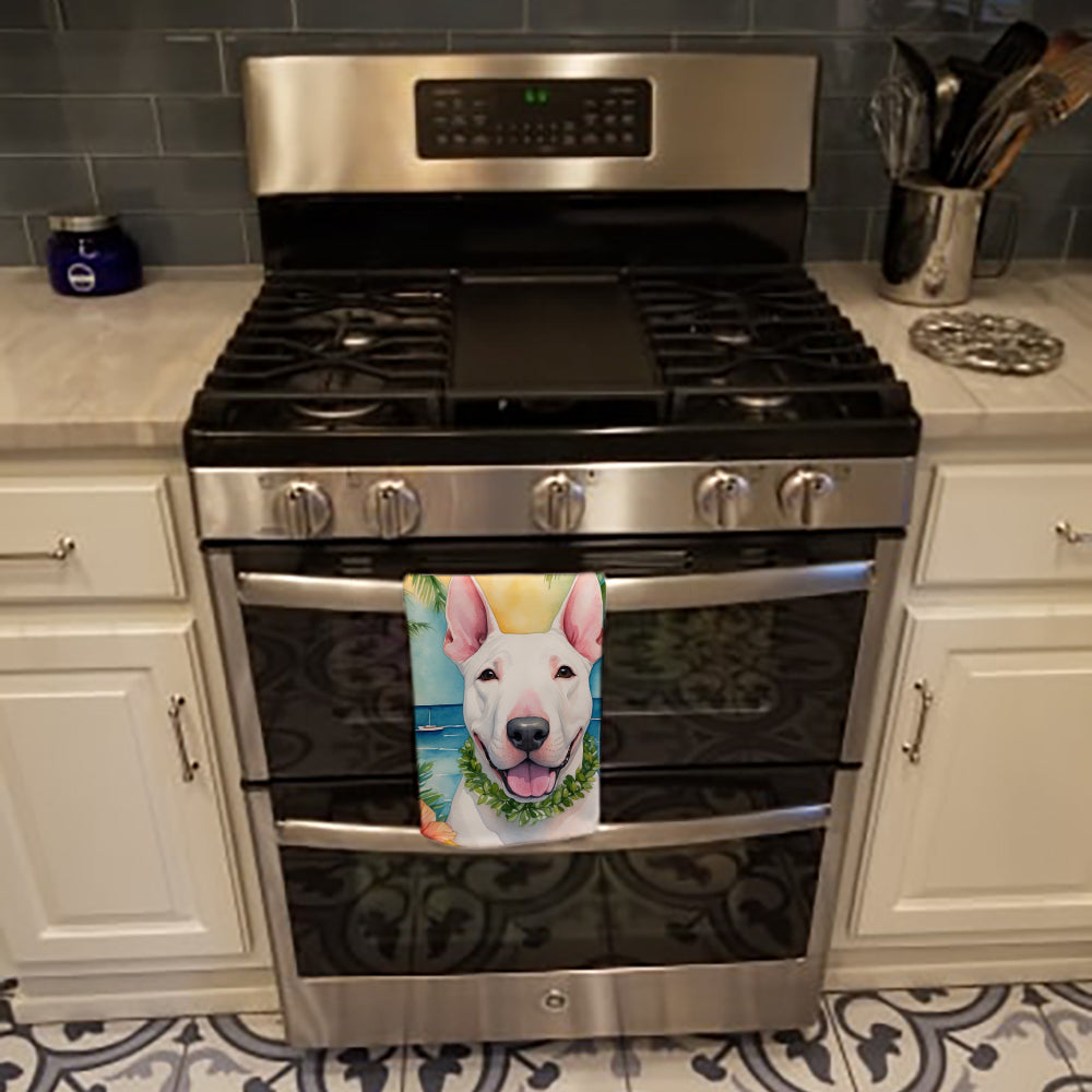 English Bull Terrier Luau Kitchen Towel Velour Plush Front and Cotton Loop Back Machine Washable