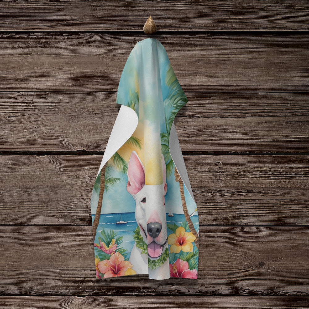 English Bull Terrier Luau Kitchen Towel Velour Plush Front and Cotton Loop Back Machine Washable