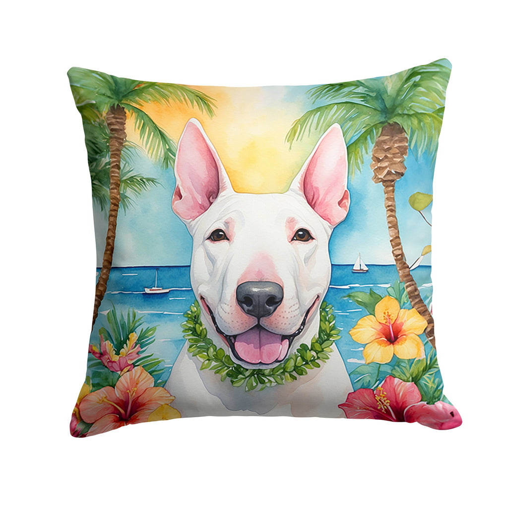 English Bull Terrier Luau Decorative Throw Pillow 14x14 Indoor Outdoor Accent Cushion, Fabric Cover with Insert for Sofa, Bed, Porch & Living Room