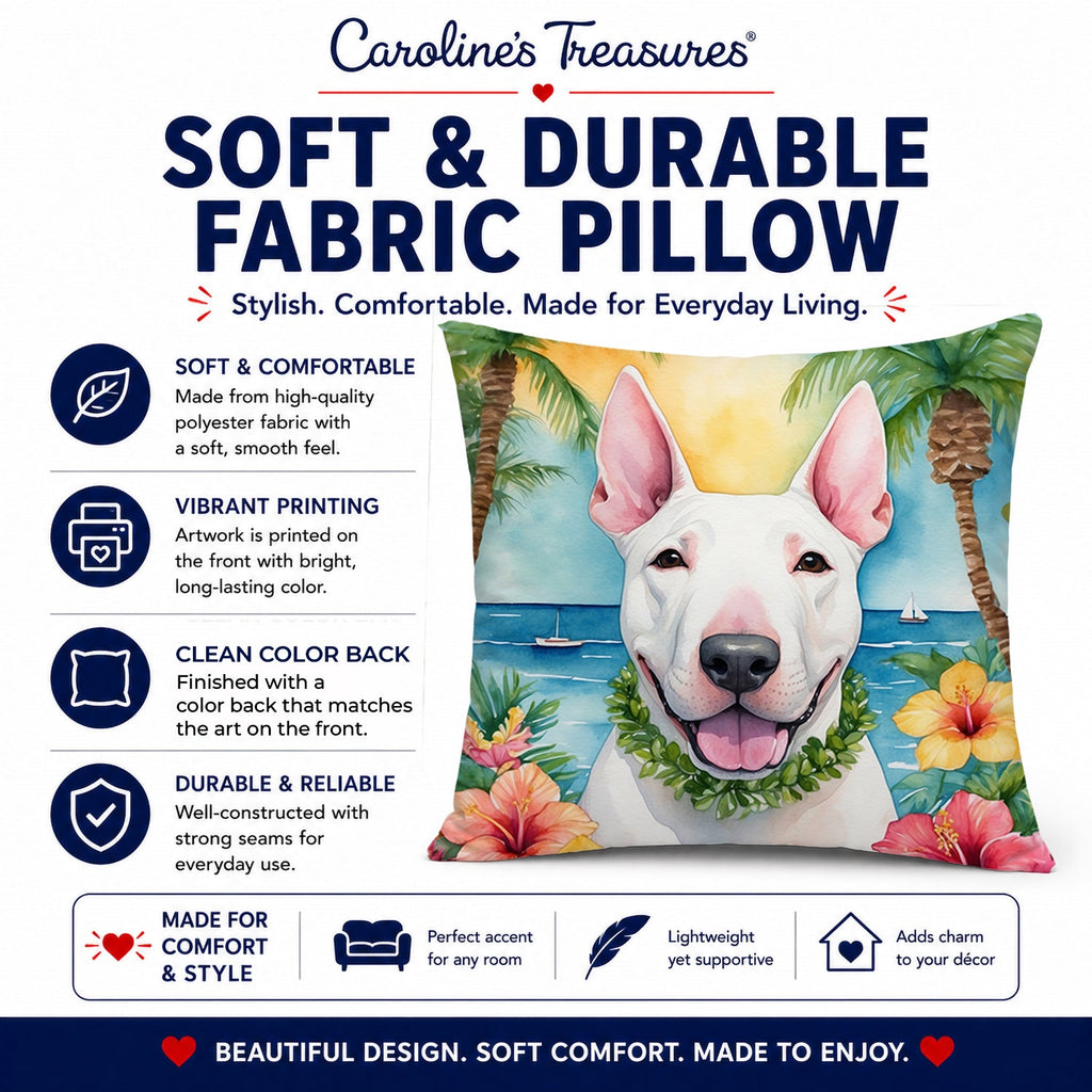 English Bull Terrier Luau Decorative Throw Pillow 14x14 Indoor Outdoor Accent Cushion, Fabric Cover with Insert for Sofa, Bed, Porch & Living Room