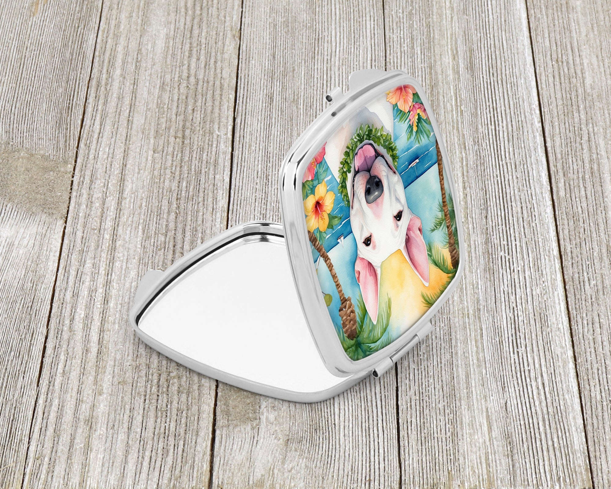 English Bull Terrier Luau Compact Mirror Decorative Travel Makeup Mirror for Women Girls Gifts Pocket Makeup Mirror Folding Handheld