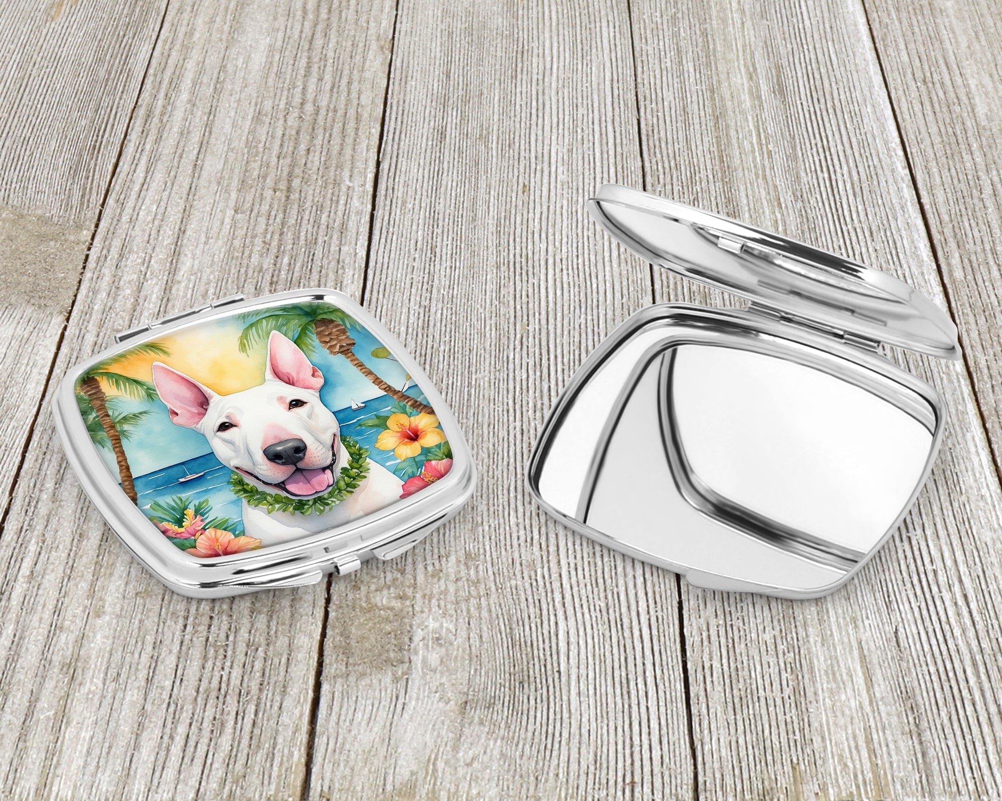 English Bull Terrier Luau Compact Mirror Decorative Travel Makeup Mirror for Women Girls Gifts Pocket Makeup Mirror Folding Handheld
