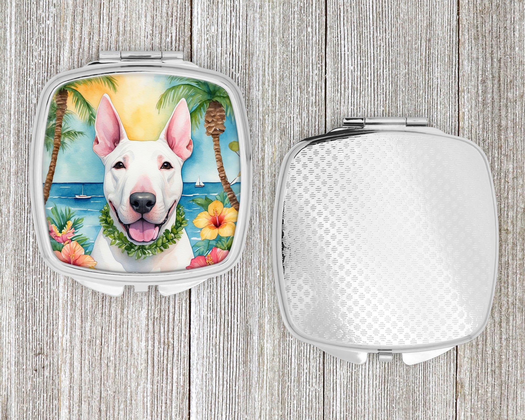 English Bull Terrier Luau Compact Mirror Decorative Travel Makeup Mirror for Women Girls Gifts Pocket Makeup Mirror Folding Handheld