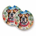 English Bulldog Luau Set of 2 Cup Holder Car Coasters Absorbent Round Sandstone Coasters Gifts for Men or Women, 2.5, Multicolor