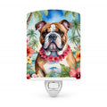 English Bulldog Luau Ceramic Night Light Compact, UL-Certified, Ideal for Bedroom, Bathroom, Nursery, Hallway, Kitchen, 6x4x3, Multicolor
